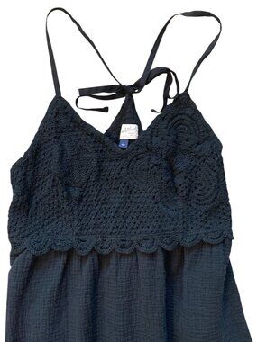 Womens UNIVERSAL THREAD Crochet Trim Cotton Crinkle Gauze Maxi Dress BLACK Large